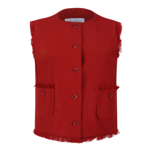 Max Mara Red Sleeveless Frayed-Edge Vest.