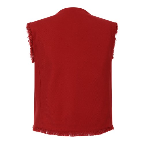 Max Mara Red Sleeveless Frayed-Edge Vest. 2