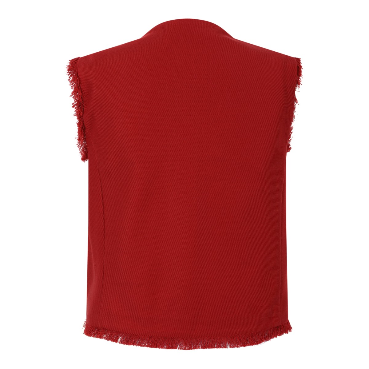 Max Mara Red Sleeveless Frayed-Edge Vest.