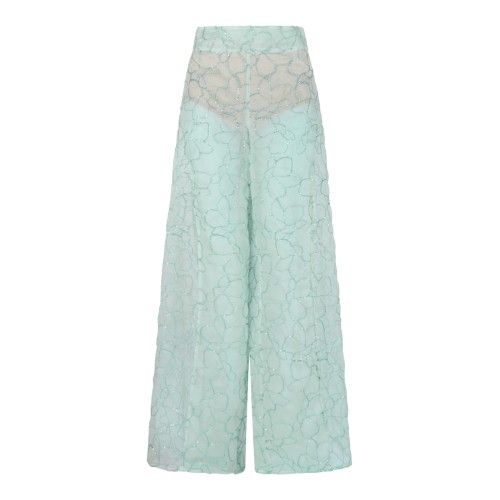 Genny Mint Green Textured Wide-Leg Trousers. 