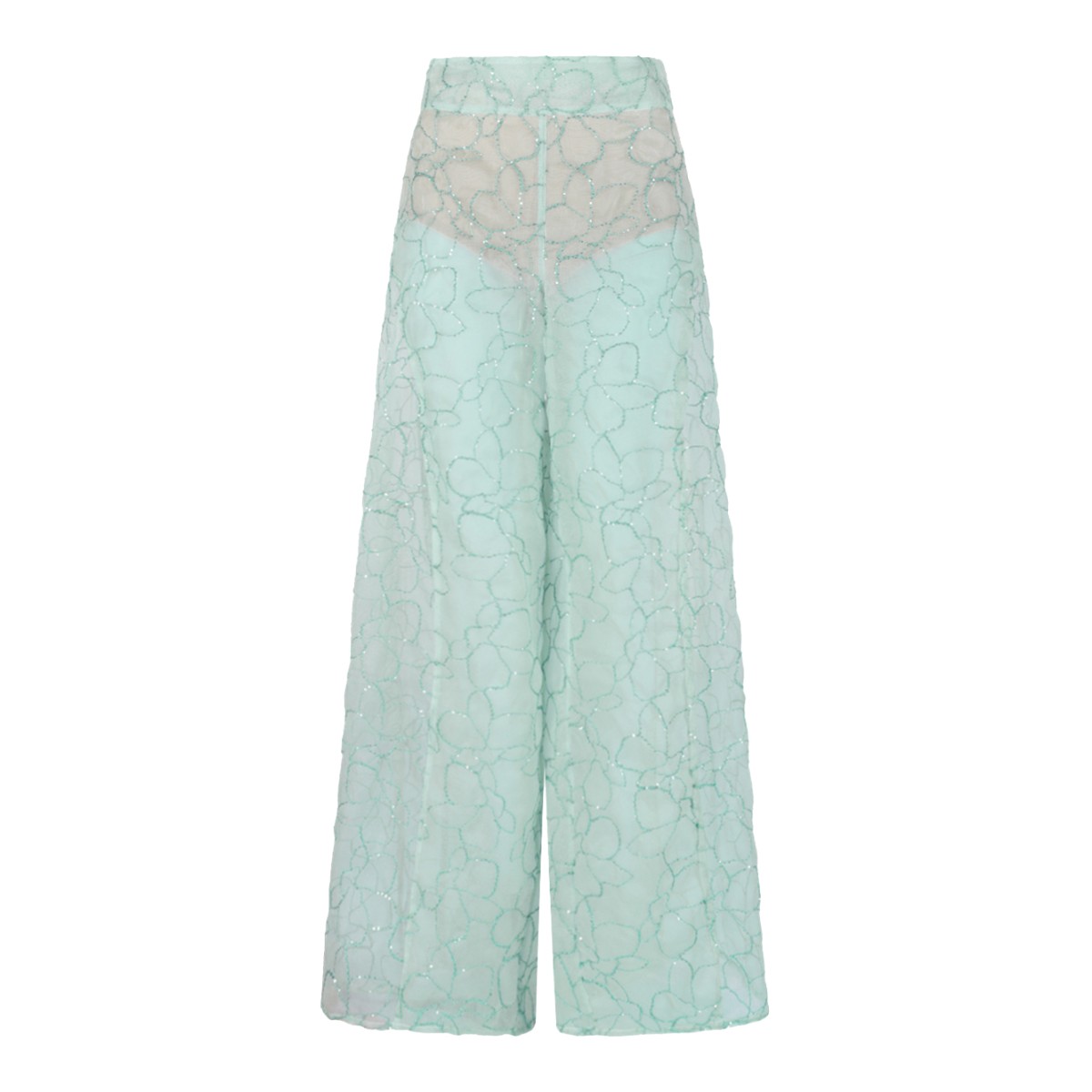 Genny Mint Green Textured Wide-Leg Trousers. 