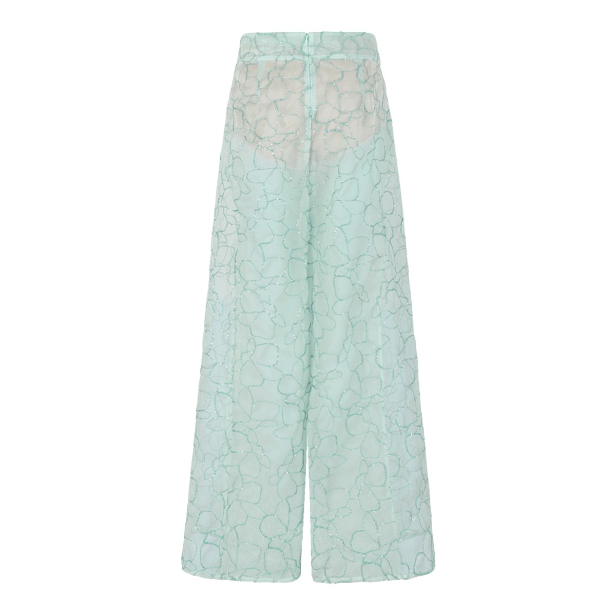 Genny Mint Green Textured Wide-Leg Trousers. 