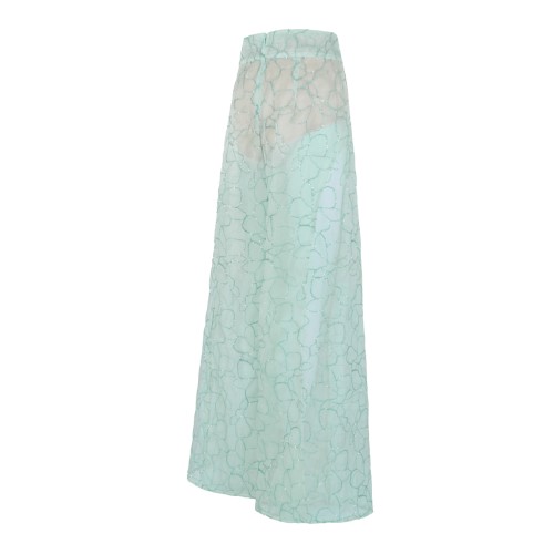 Genny Mint Green Textured Wide-Leg Trousers. 