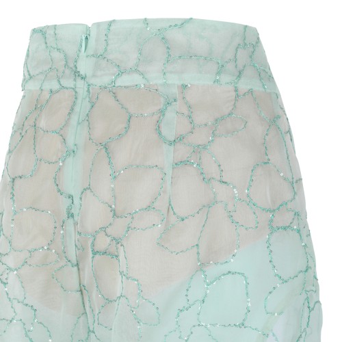 Genny Mint Green Textured Wide-Leg Trousers. 