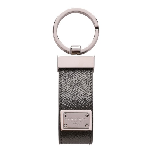 Dolce & Gabbana Black Calfskin Key Chain With Logo Tag.