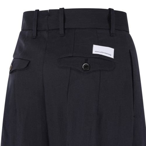 Nine In The Morning Navy Tailored Wide-Leg Trousers.