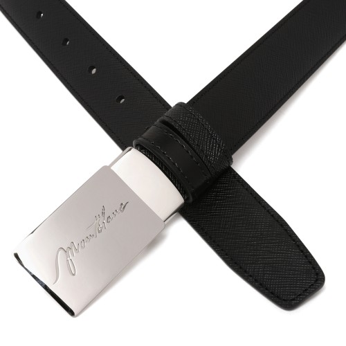 Montblanc Black Leather Belt with Signature Buckle. 2