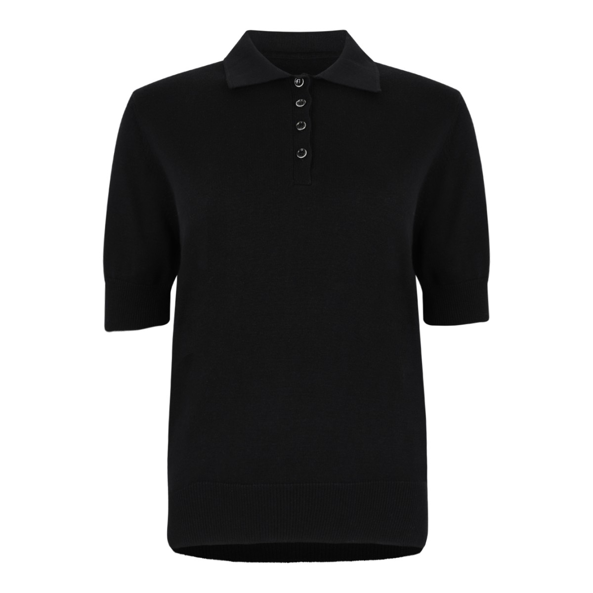 Nine In The Morning Black Cotton Knit Polo Shirt. 