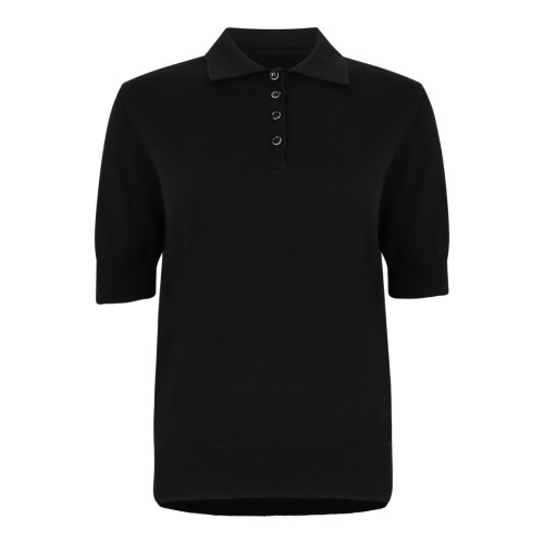 Nine In The Morning Black Cotton Knit Polo Shirt. 