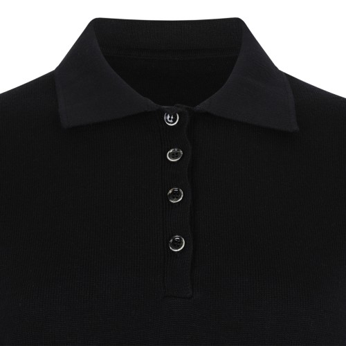 Nine In The Morning Black Cotton Knit Polo Shirt. 