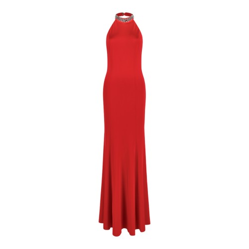 Nissa Red Halterneck Draped Maxi Dress. 