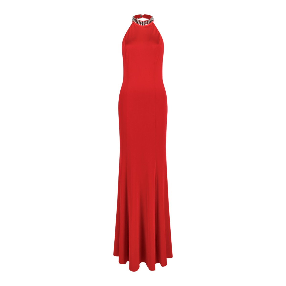 Nissa Red Halterneck Draped Maxi Dress. 