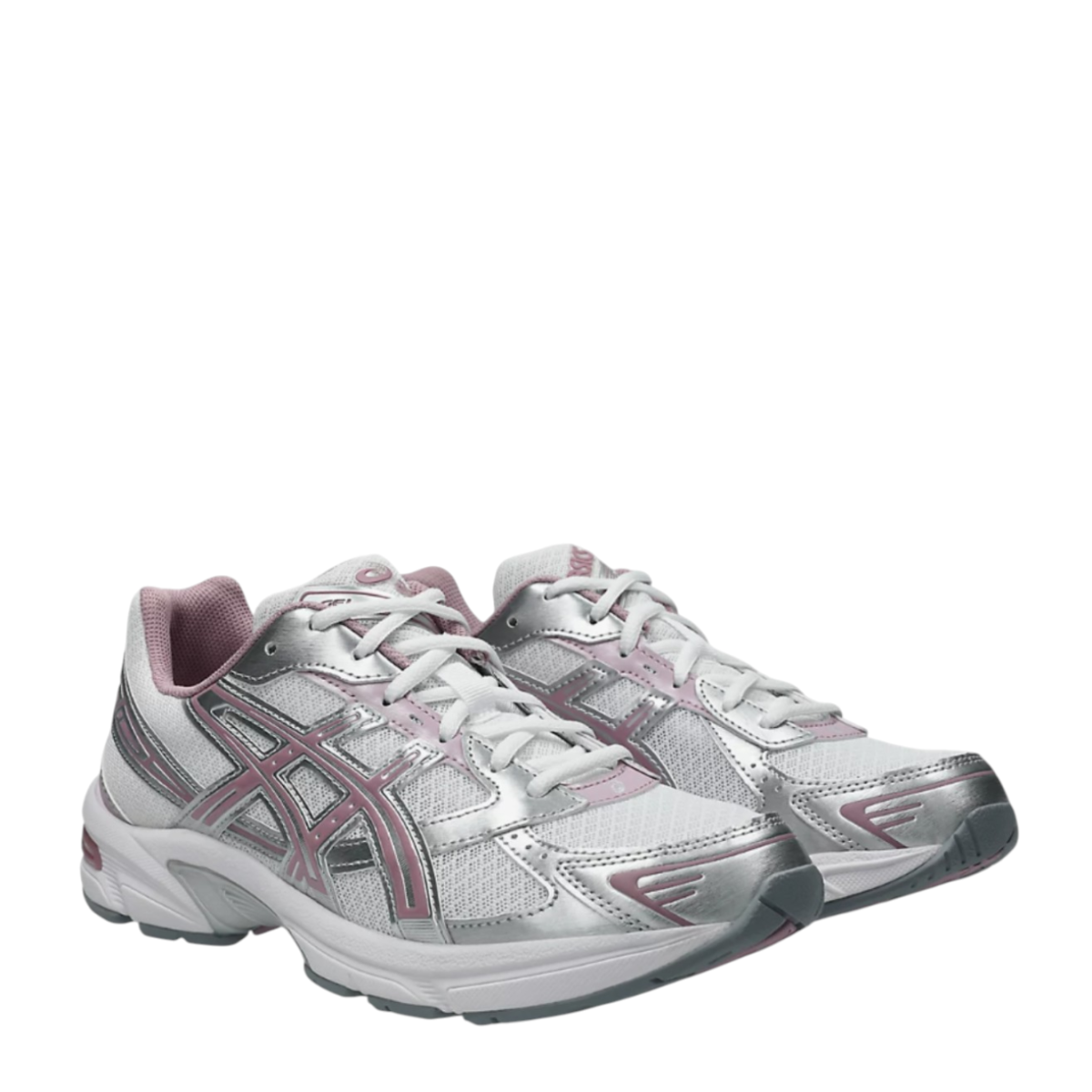 Asics White and Pink Technical Running Sneakers.