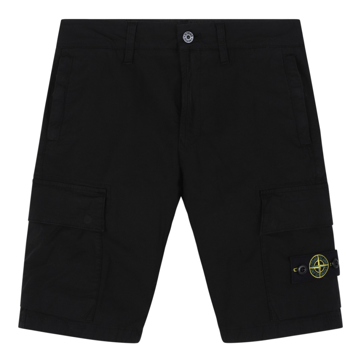 Stone Island Black Cotton Cargo Bermuda Shorts.