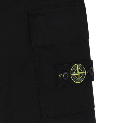 Stone Island Black Cotton Cargo Bermuda Shorts.