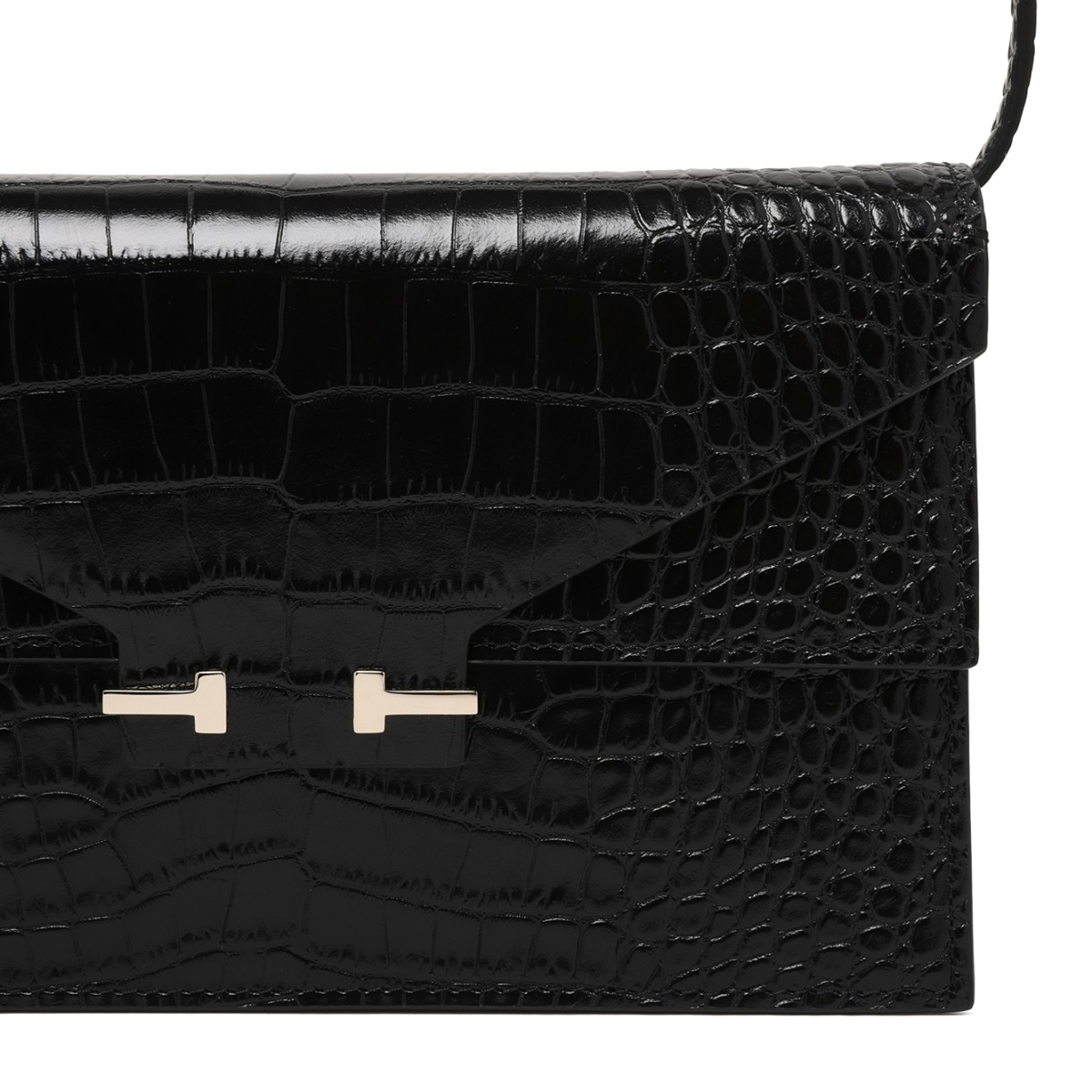 Tom Ford Black Croc-Embossed Leather Clutch.