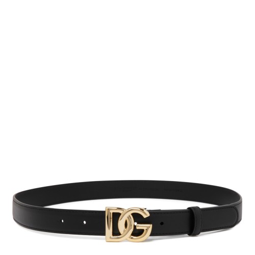 Dolce & Gabbana Black Leather Belt with DG Logo Buckle.