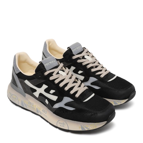 Premiata Black and Grey Leather Sneakers with Graphic Sole.