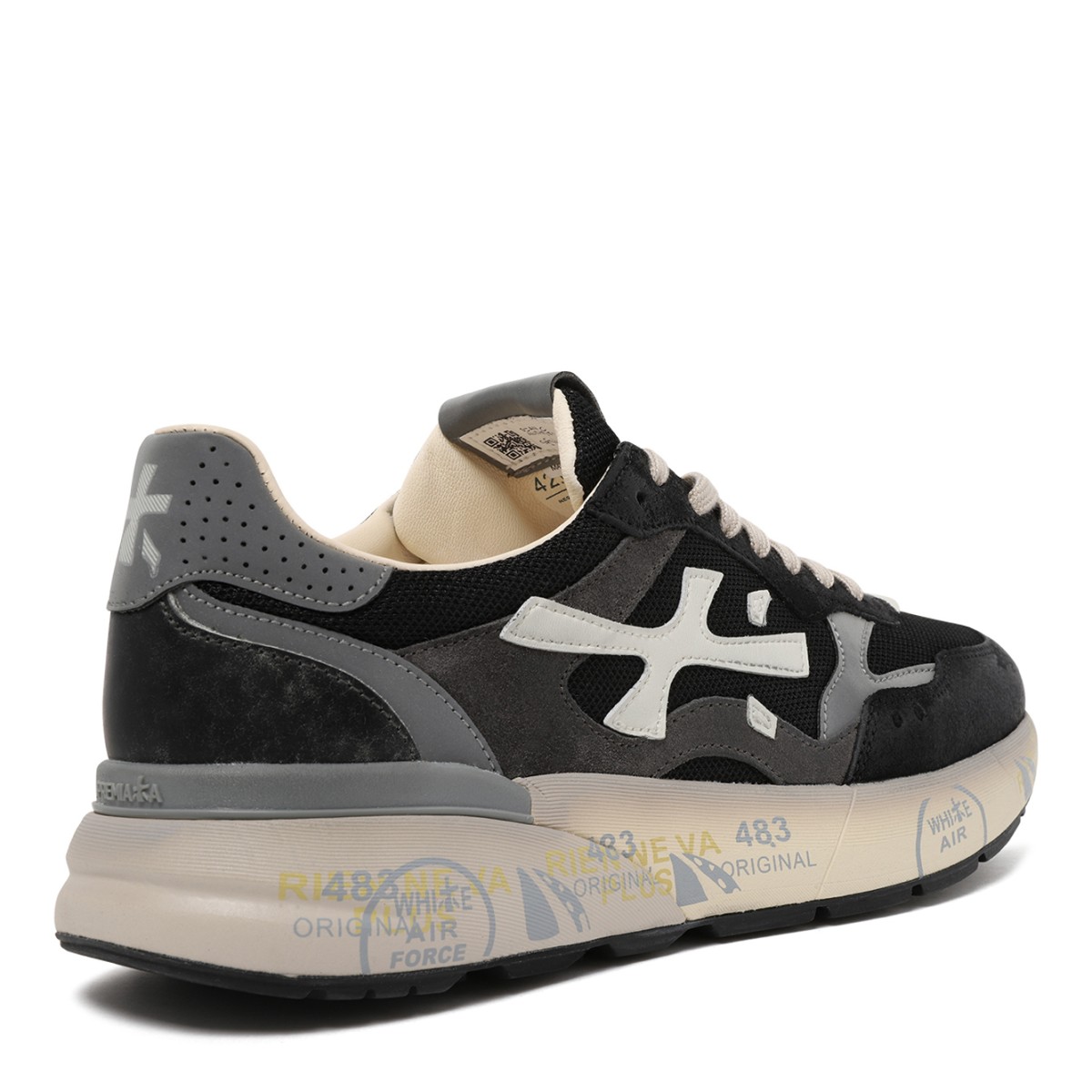 Premiata Black and Grey Leather Sneakers with Graphic Sole.