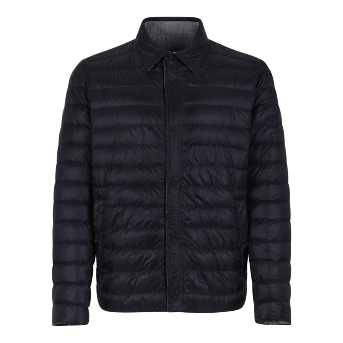 Herno Reversible Quilted Down Jacket in Grey and Navy.