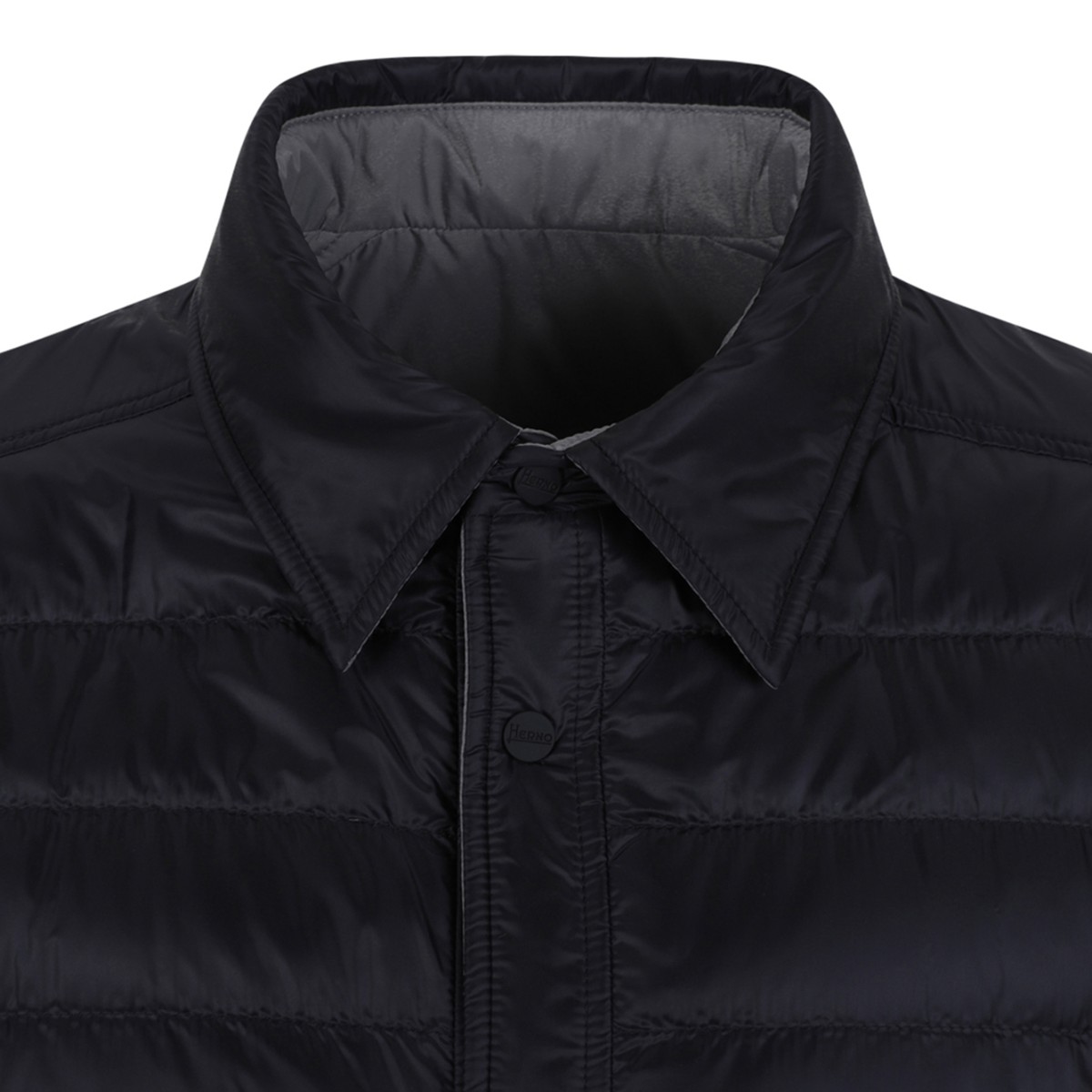 Herno Reversible Quilted Down Jacket in Grey and Navy.
