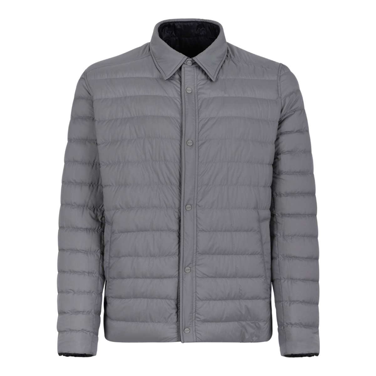 Herno Reversible Quilted Down Jacket in Grey and Navy.