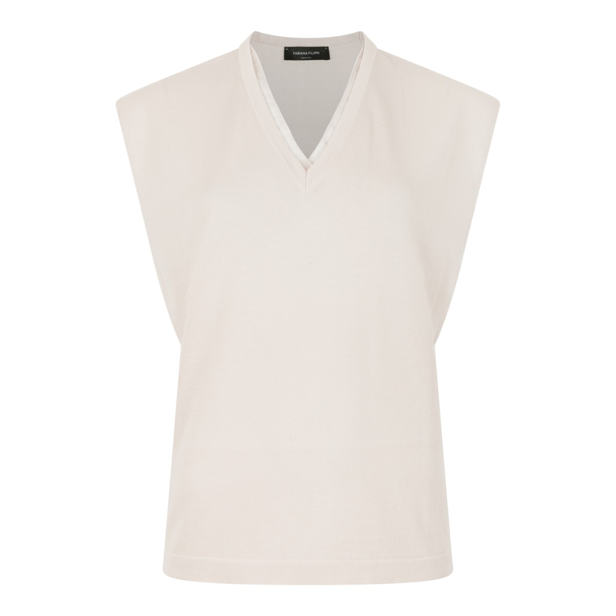 Fabiana Filippi Cream Sleeveless V-Neck Knit Top.  
