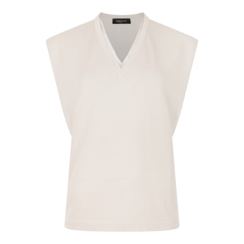 Fabiana Filippi Cream Sleeveless V-Neck Knit Top.  