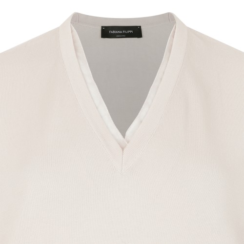 Fabiana Filippi Cream Sleeveless V-Neck Knit Top.  