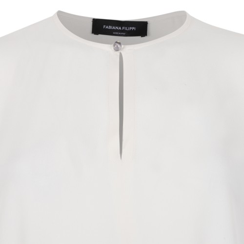 Fabiana Filippi White Asymmetric Draped Top.  