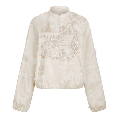 Hui Milano Ivory Embroidered Lightweight Jacket.