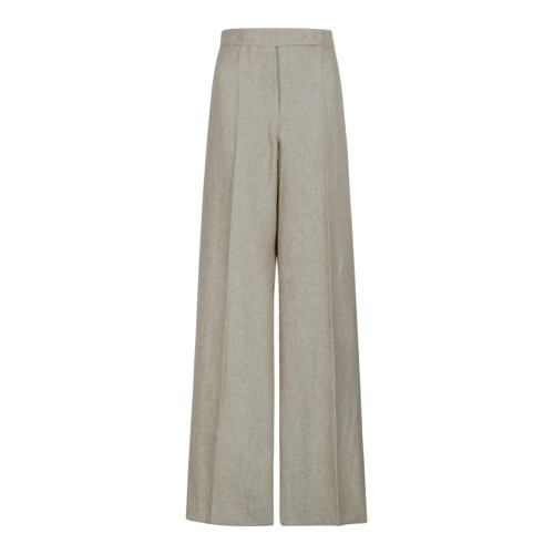 Max Mara Beige Linen Wide-Leg Trousers.