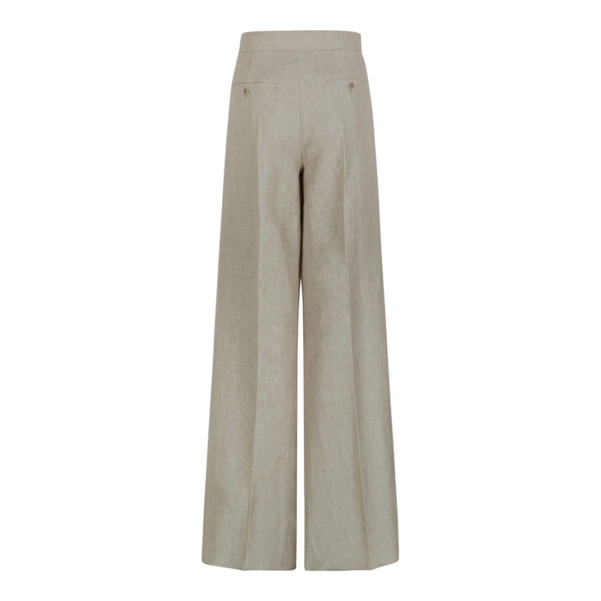 Max Mara Beige Linen Wide-Leg Trousers.