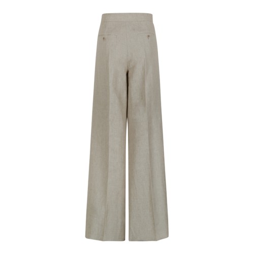 Max Mara Beige Linen Wide-Leg Trousers.
