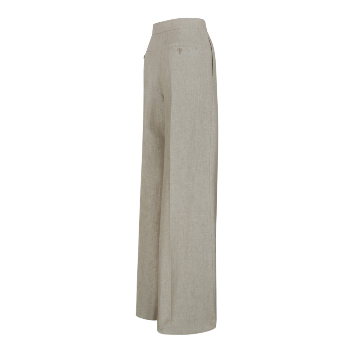 Max Mara Beige Linen Wide-Leg Trousers.