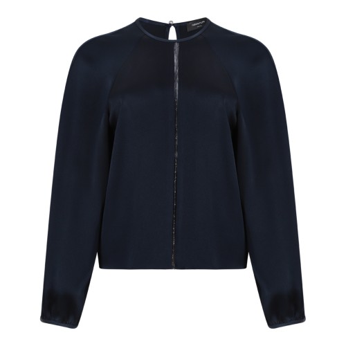 Fabiana Filippi Navy Silk Zip-Front Blouse.  