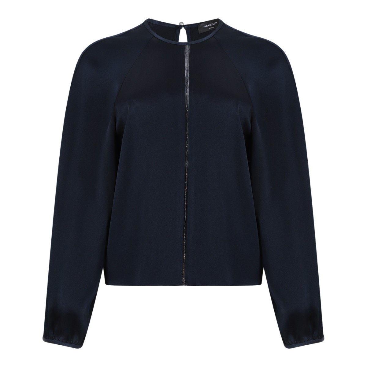 Fabiana Filippi Navy Silk Zip-Front Blouse.  