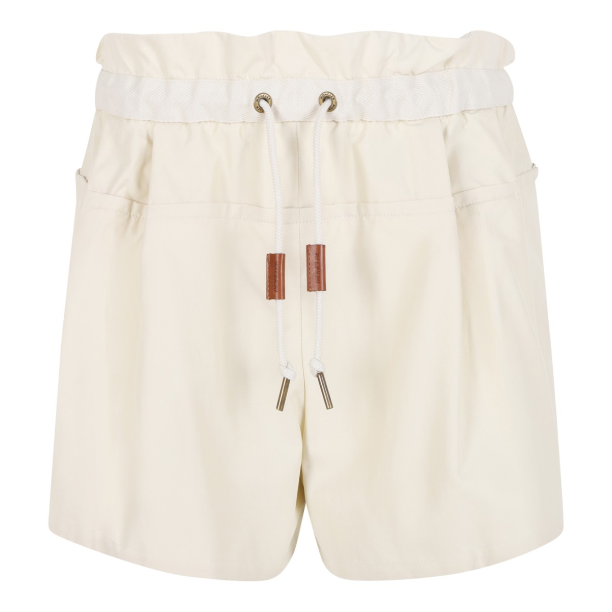 Moncler Cream Drawstring Shorts. 