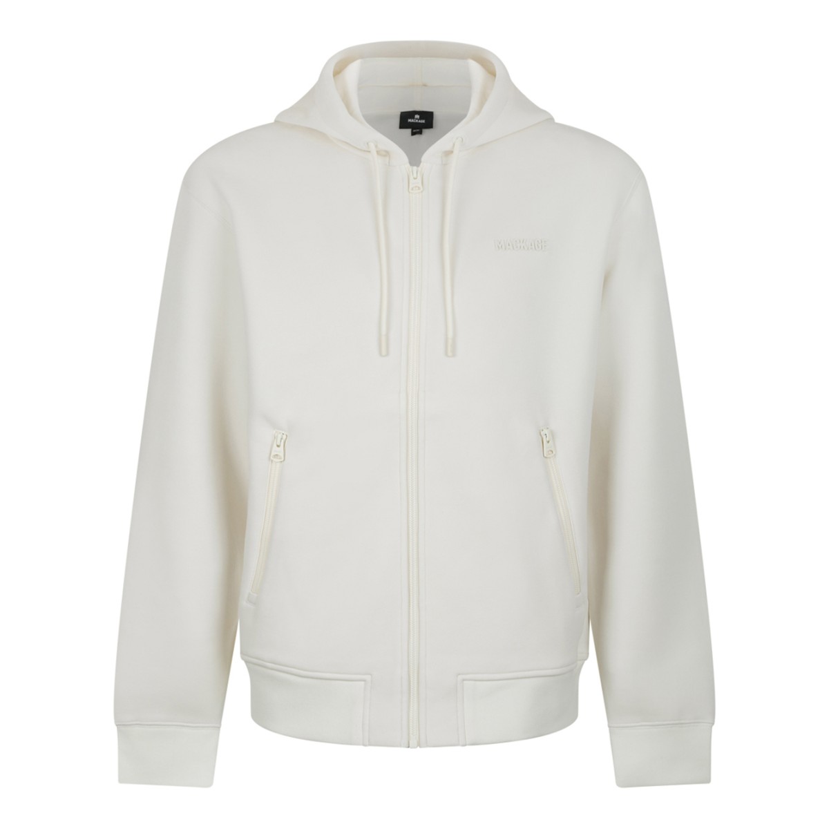 Mackage White Cotton Zip-Up Hoodie.