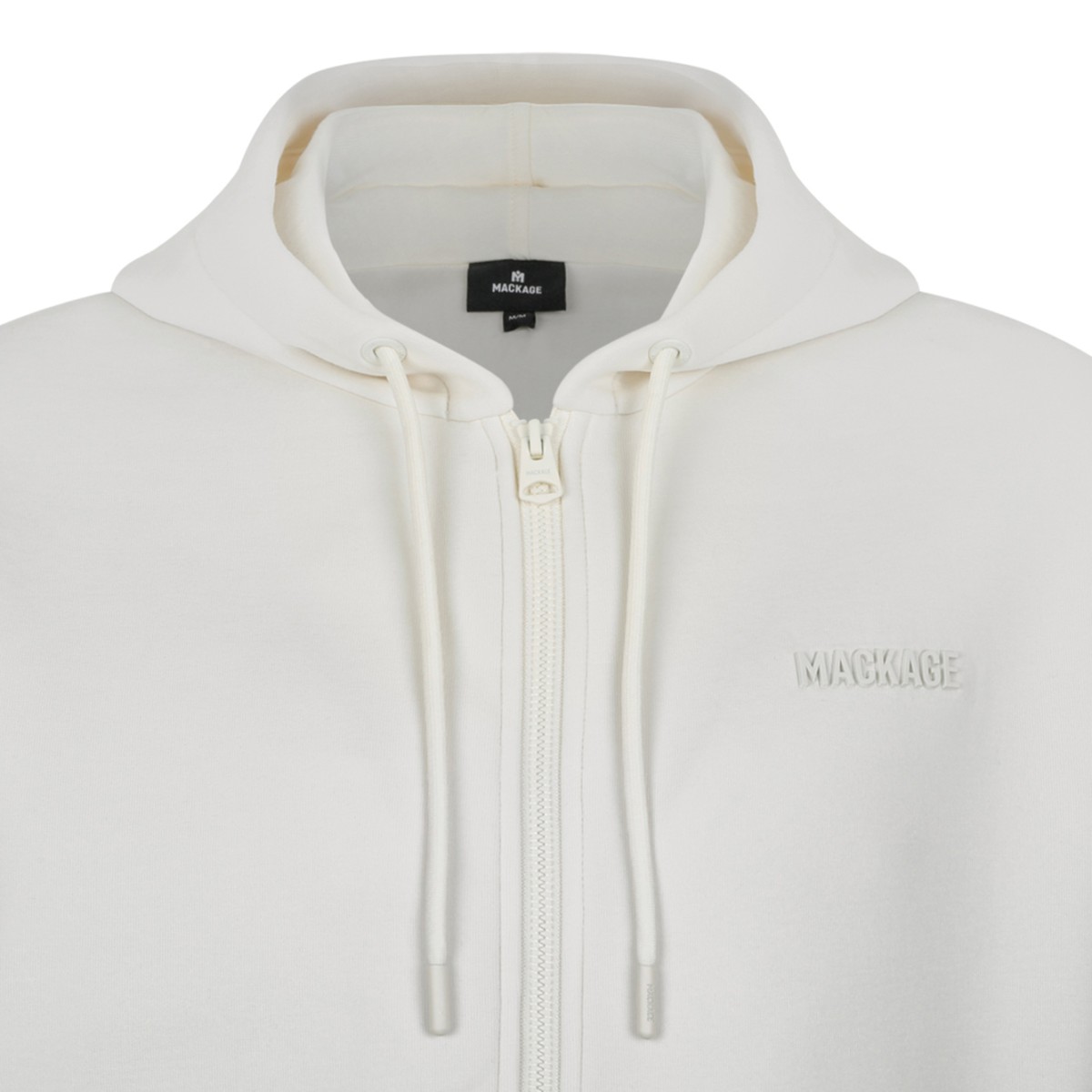 Mackage White Cotton Zip-Up Hoodie.