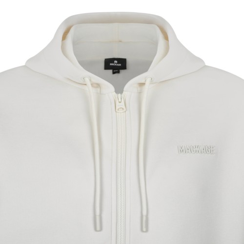 Mackage White Cotton Zip-Up Hoodie.