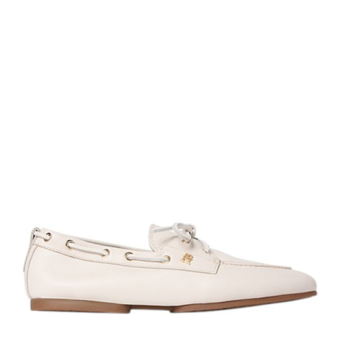 Tommy Hilfiger White Leather Boat Shoes.