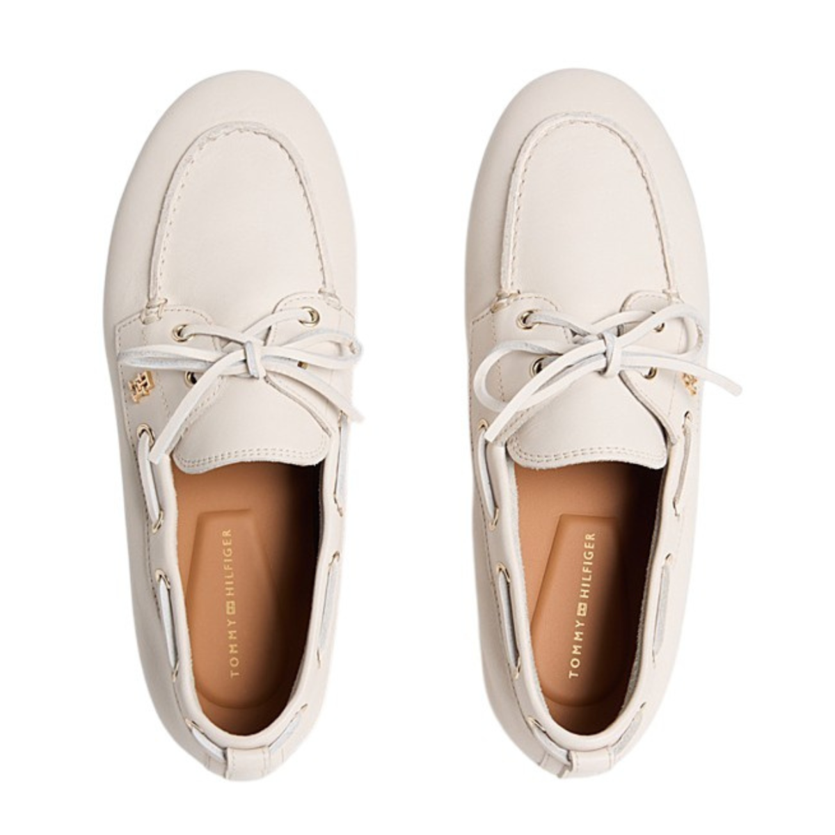 Tommy Hilfiger White Leather Boat Shoes.