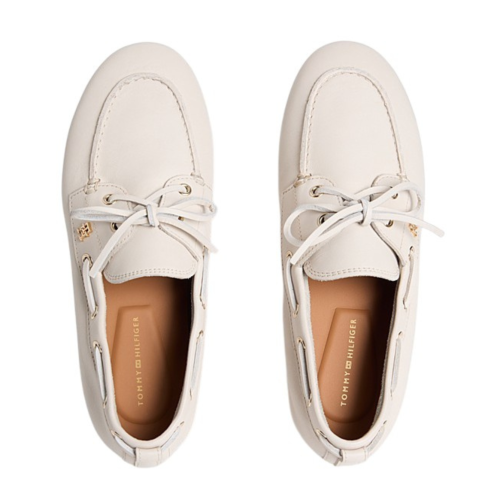 Tommy Hilfiger White Leather Boat Shoes.