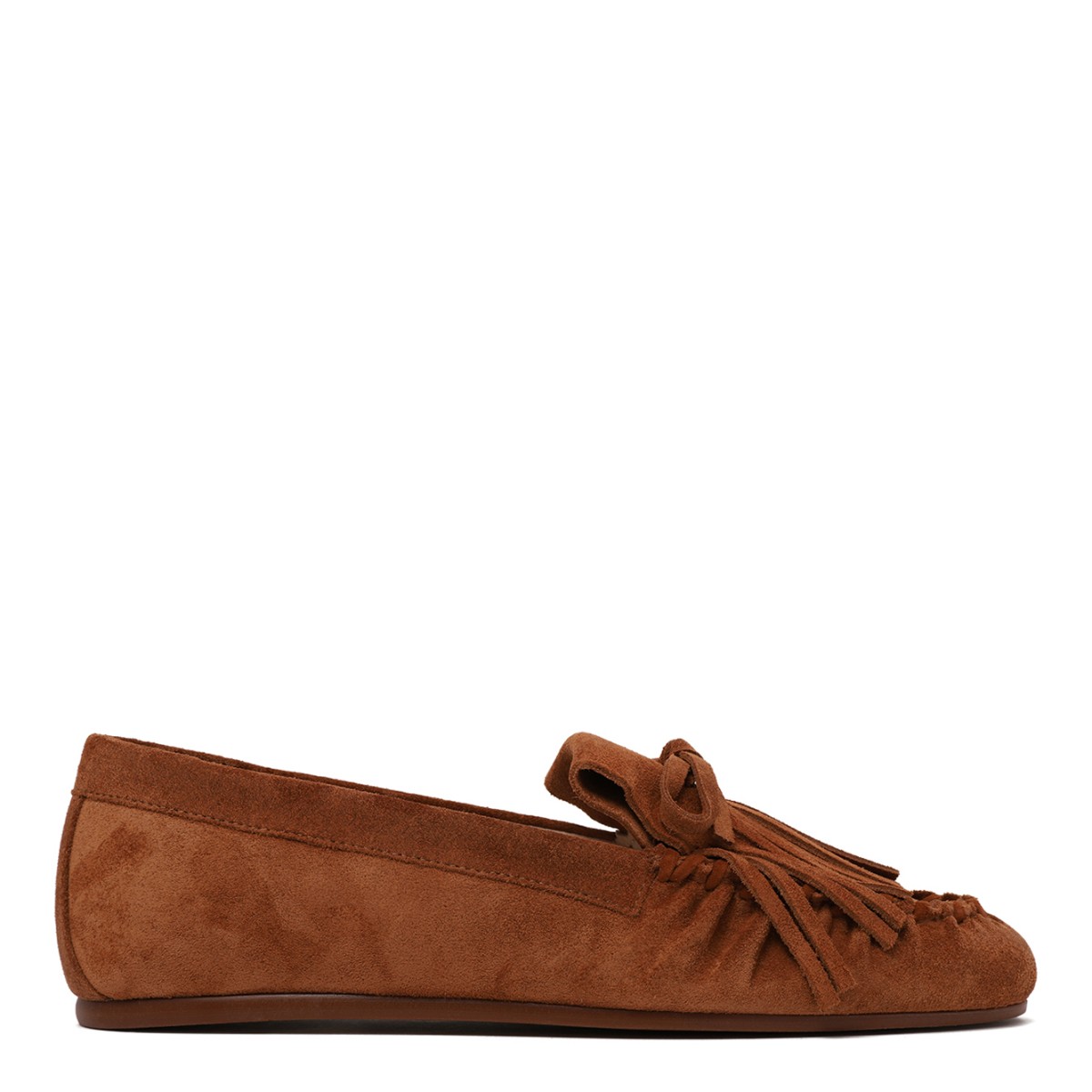 Stuart Weitzman Brown Suede Fringe Loafers.