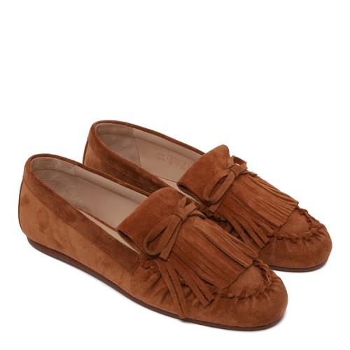 Stuart Weitzman Brown Suede Fringe Loafers. 2