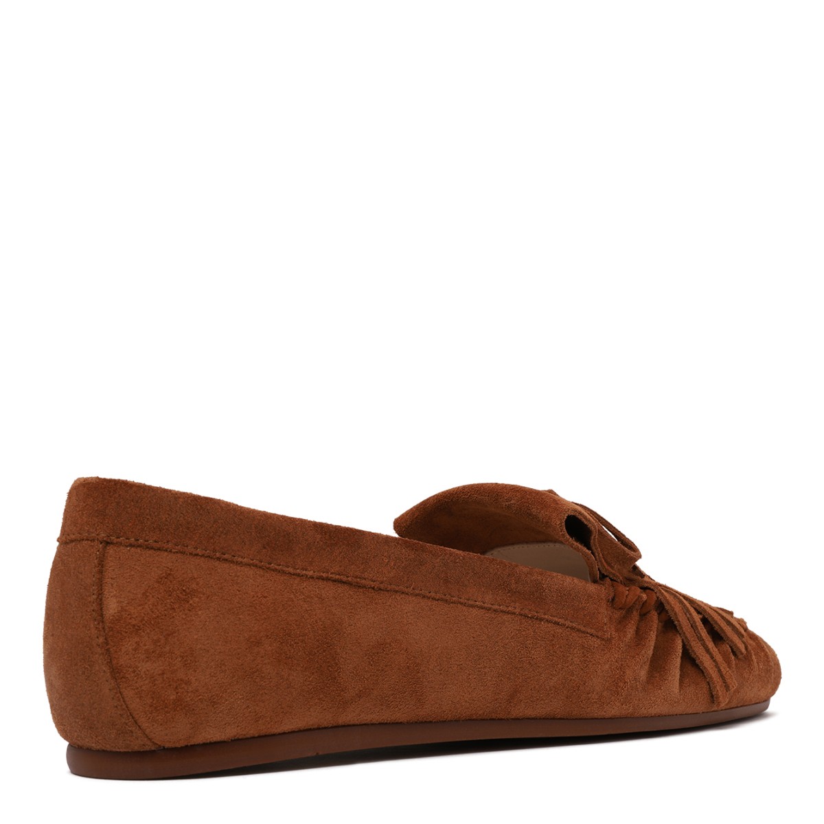 Stuart Weitzman Brown Suede Fringe Loafers.