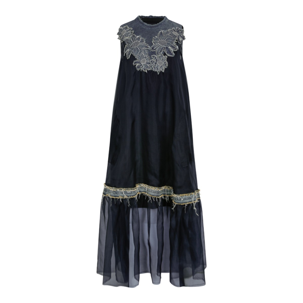 Hui Milano Black Embroidered Sheer Maxi Dress.
