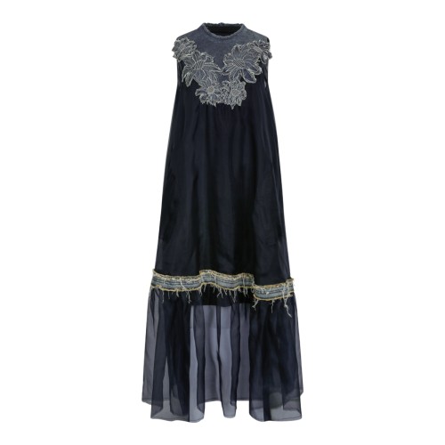 Hui Milano Black Embroidered Sheer Maxi Dress.