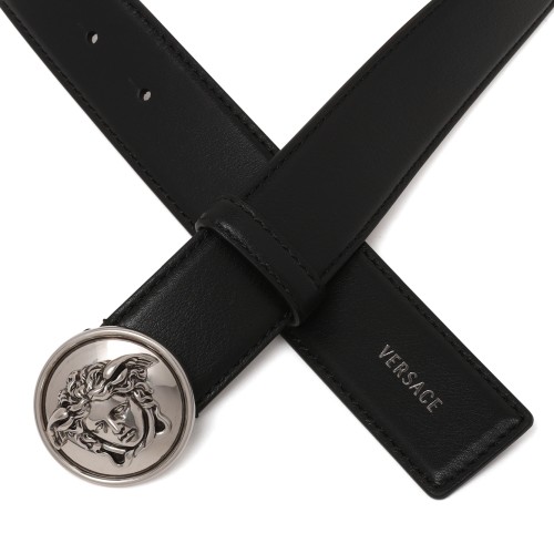 Versace Black Leather Belt with Medusa Buckle. 2